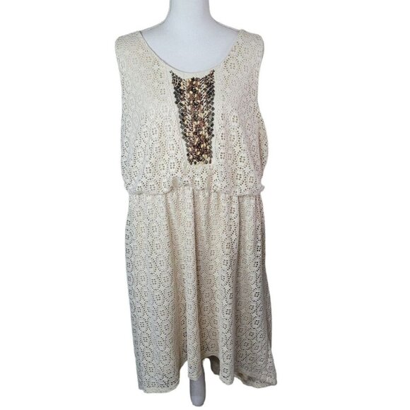 Maurices Plus Dress Womens 2X Doily Eyelet Lace Sleeveless Beaded Sequin Beige‎ - Picture 16 of 16